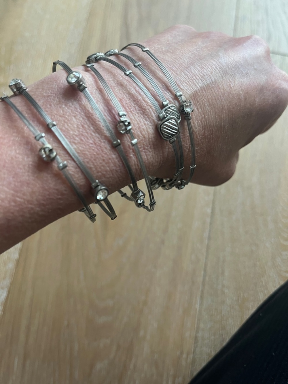 Silver Multi-Wire Charm Bangle Set - Women Jewelry